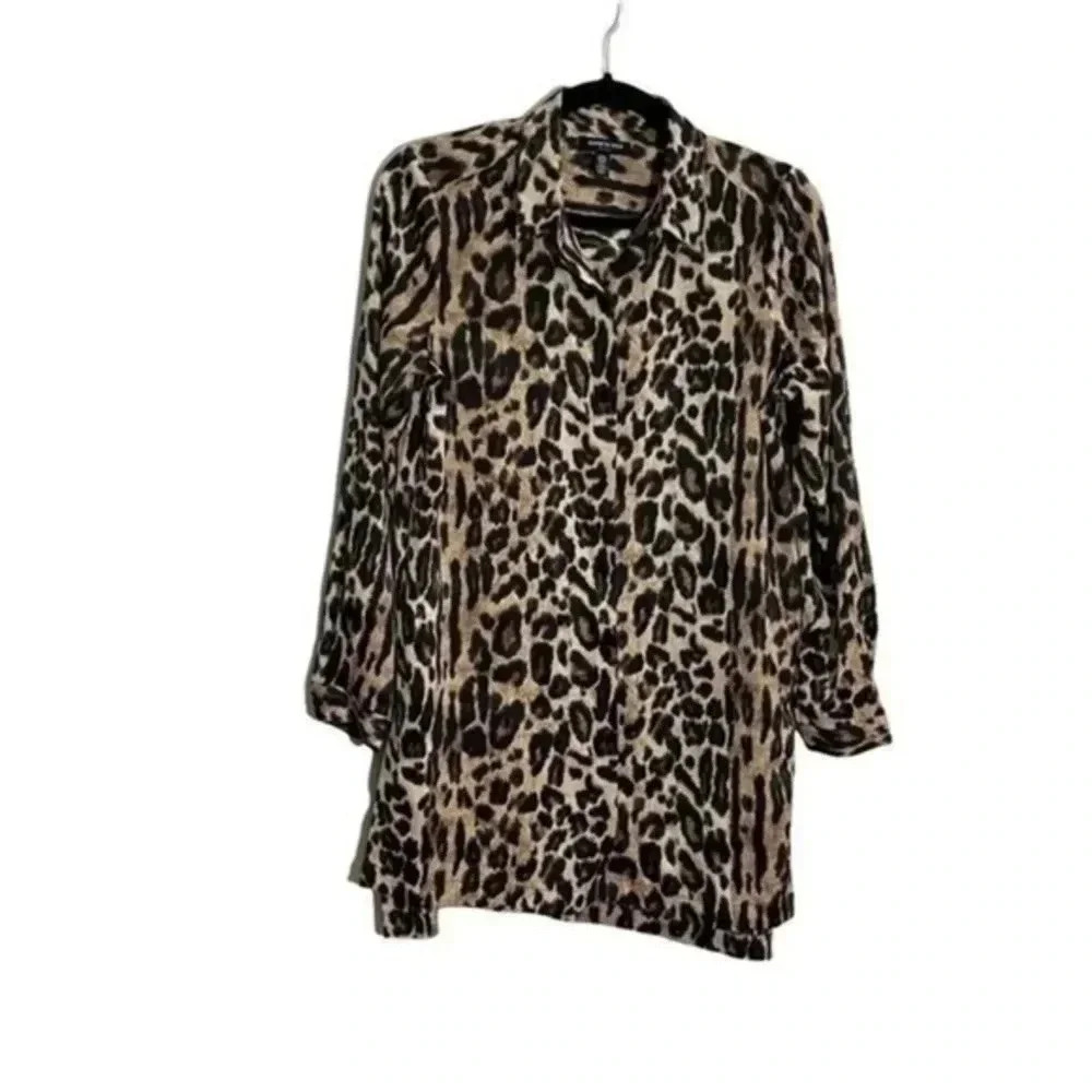 Kenneth Cole Leopard Print Button Down Dress Small - image 1